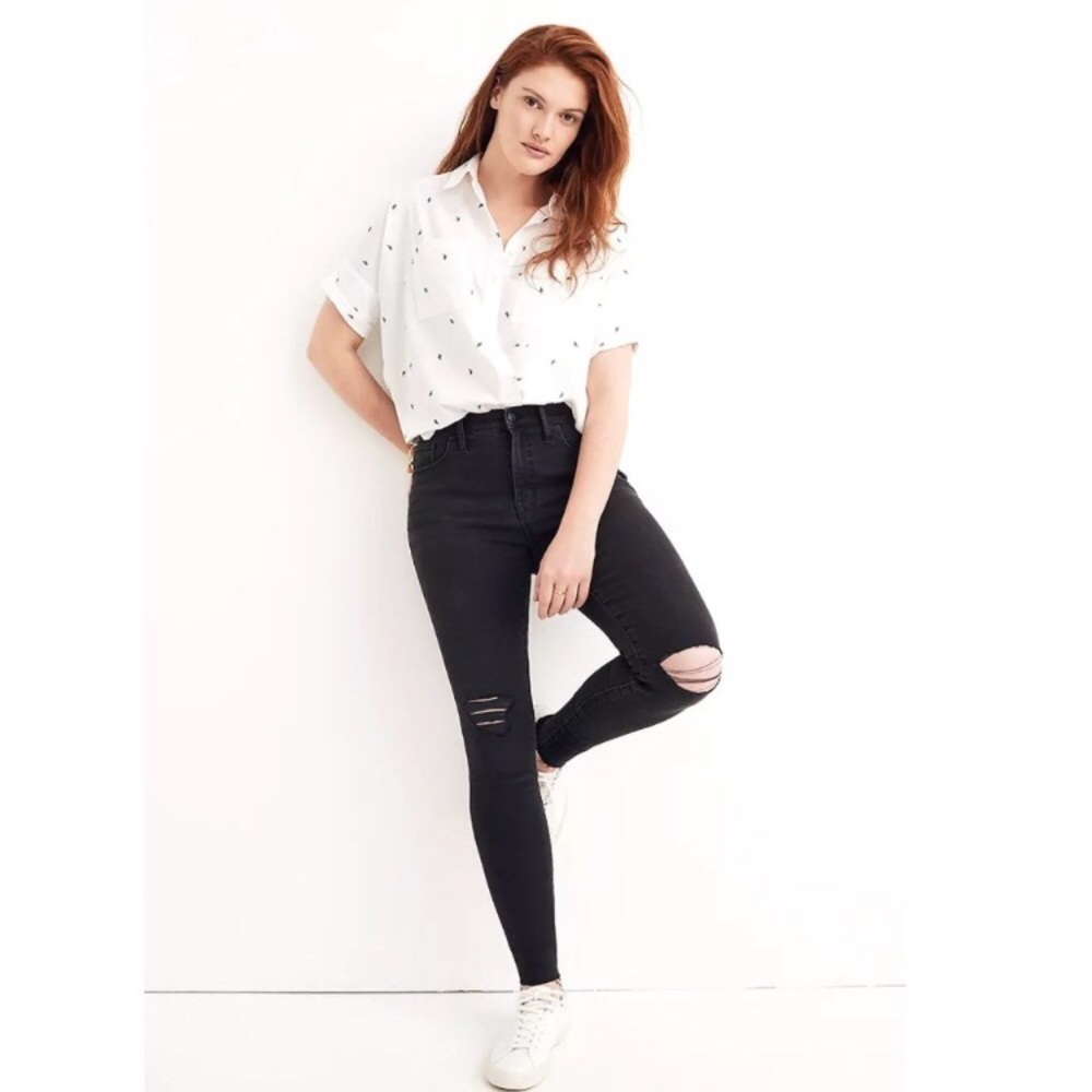 Madewell 9" High Rise Skinny Jeans in Black sea Rippled Knee size 28